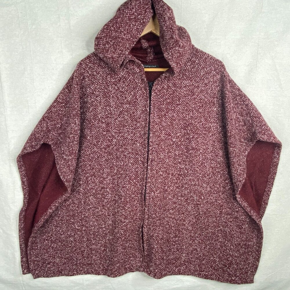 Anthropologie Poncho Do Everything In Love Hooded OS Boucle Knit Marled Zip Up